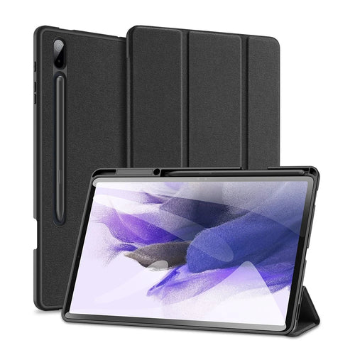 DUX DUCIS DOMO Series Tri-fold Stand Leather Smart Case with Pen Holder and Pen Stand Hole for Samsung Galaxy Tab S7+ / S7 FE / S8+ - Black - 1