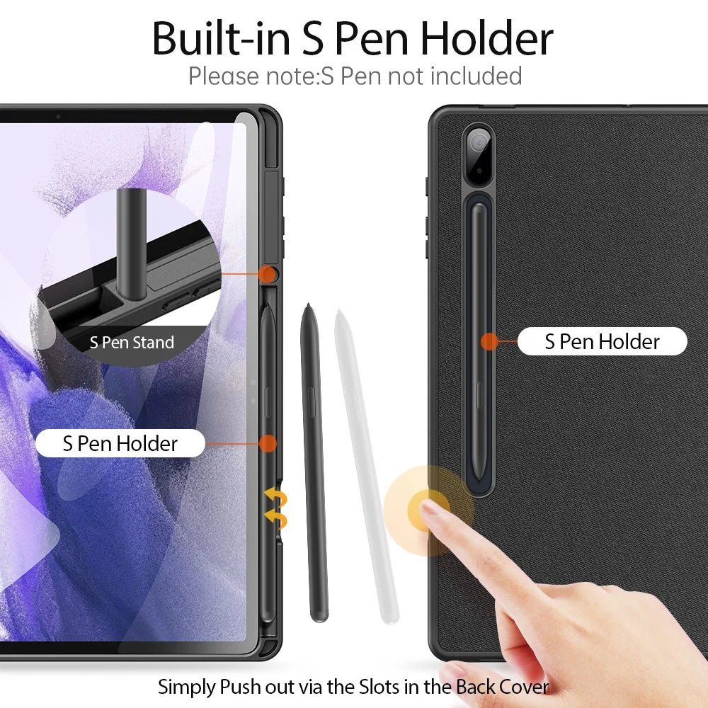 DUX DUCIS DOMO Series Tri-fold Stand Leather Smart Case with Pen Holder and Pen Stand Hole for Samsung Galaxy Tab S7+ / S7 FE / S8+ - Black - 2
