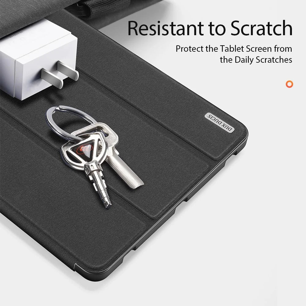 DUX DUCIS DOMO Series Tri-fold Stand Leather Smart Case with Pen Holder and Pen Stand Hole for Samsung Galaxy Tab S7+ / S7 FE / S8+ - Black - 4