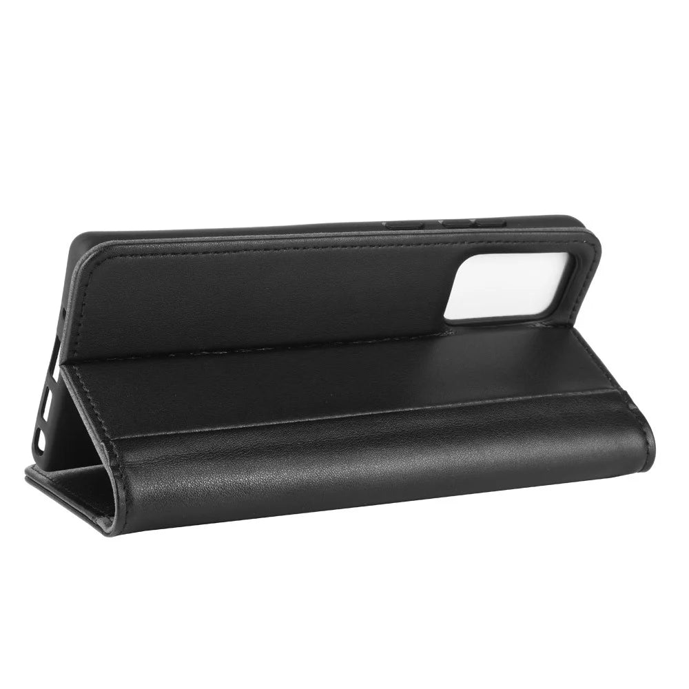 For Samsung Galaxy Note20 / Note20 5G Phone Cases Genuine Split Leather Wallet Mobile Cover Stand - Black - 7