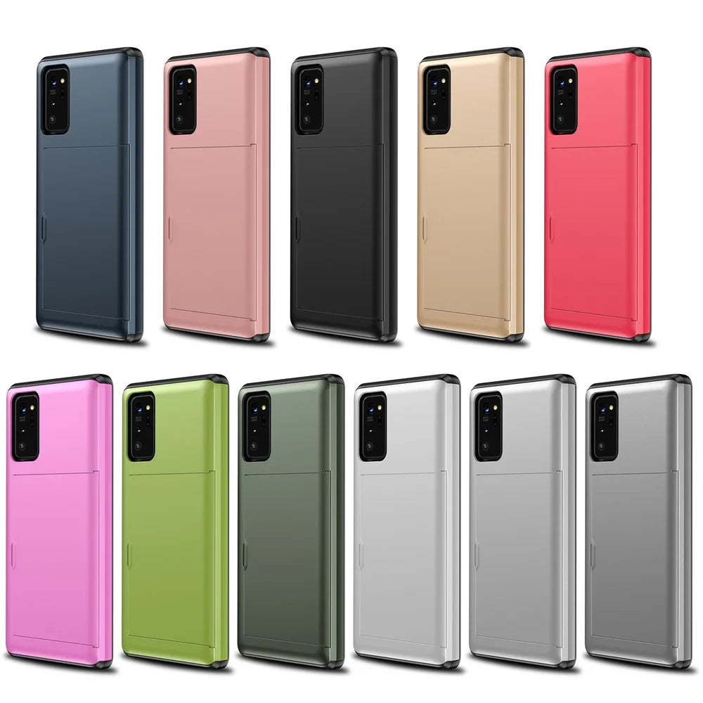 Slide Card Slot PC + TPU Combo Phone Shell for Samsung Galaxy Note20/Note20 5G - Black - 2