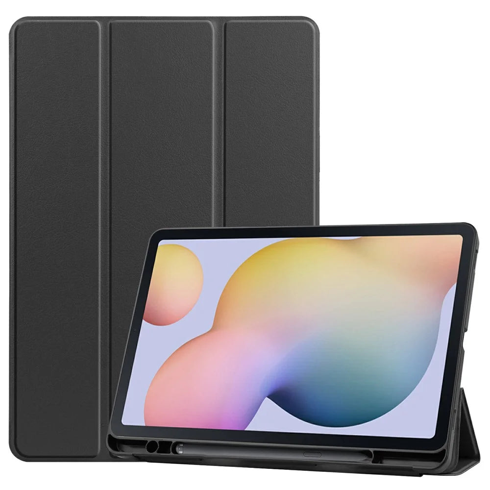 Stable Tri-fold Stand Leather Stand Case with Pen Slot for Samsung Galaxy Tab S7 T870 / S8 - Black - 1