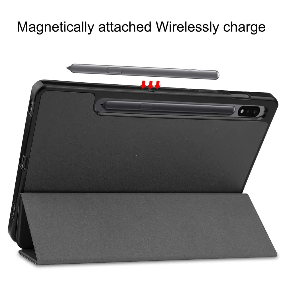 Stable Tri-fold Stand Leather Stand Case with Pen Slot for Samsung Galaxy Tab S7 T870 / S8 - Black - 6