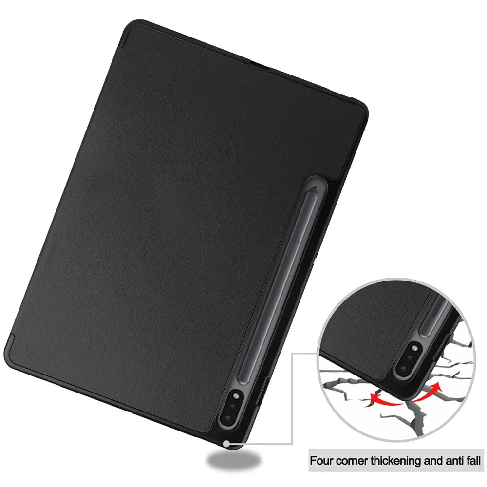 Stable Tri-fold Stand Leather Stand Case with Pen Slot for Samsung Galaxy Tab S7 T870 / S8 - Black - 7