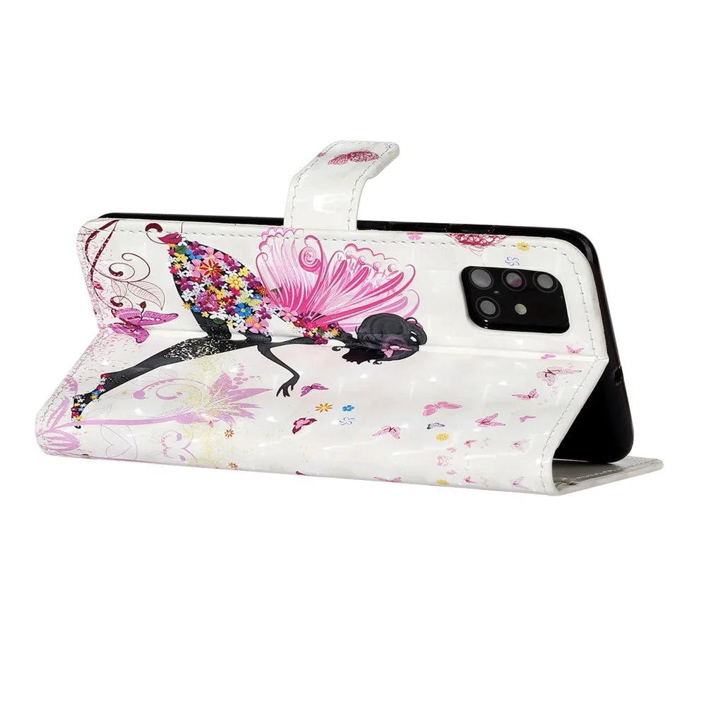Pattern Printing Light Spot Decor Leather Case Stand Wallet Phone Cover for Samsung Galaxy A51 SM-A515 - Beauty - 3