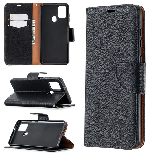 Litchi Skin Wallet Leather Stand Case for Samsung Galaxy A21s - Black - 1