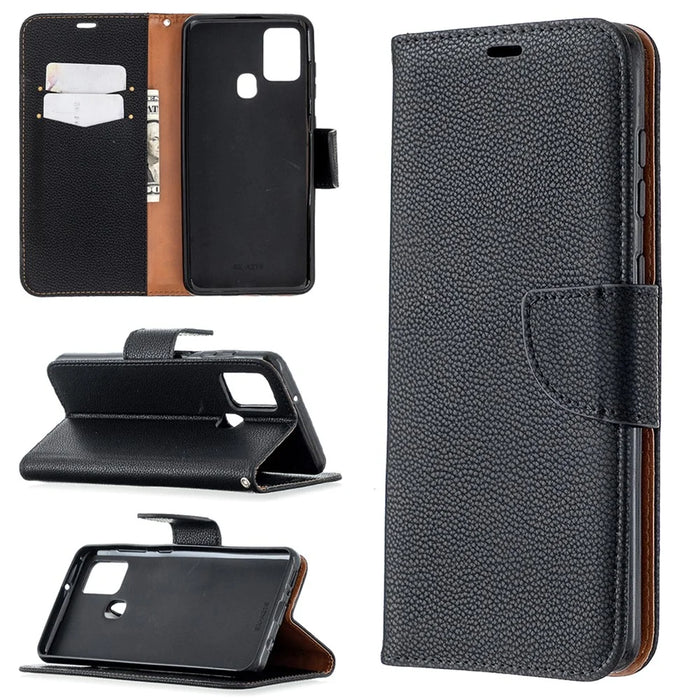 Litchi Skin Wallet Leather Stand Case for Samsung Galaxy A21s - Black - 1