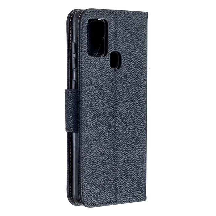 Litchi Skin Wallet Leather Stand Case for Samsung Galaxy A21s - Black - 3