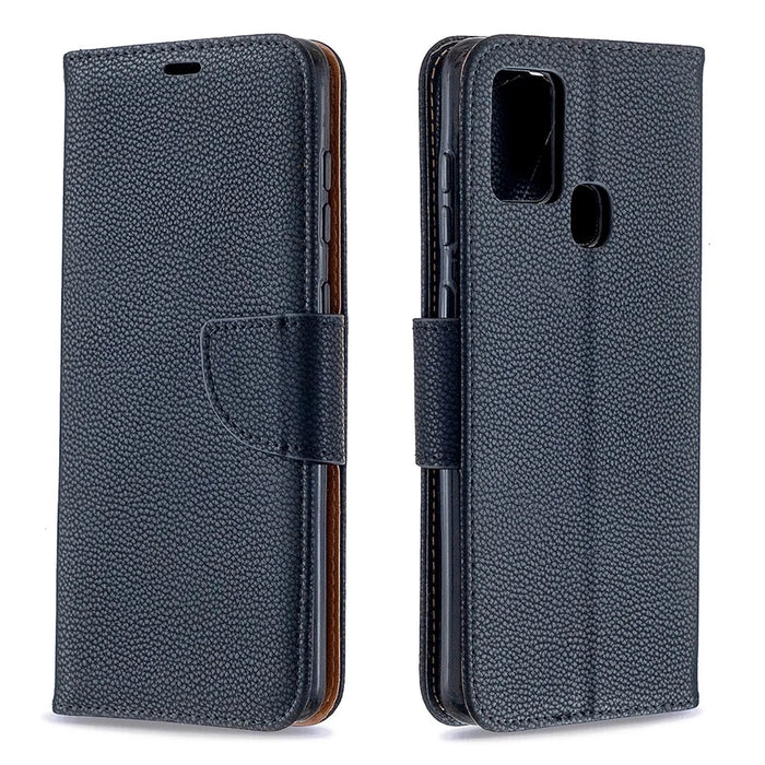 Litchi Skin Wallet Leather Stand Case for Samsung Galaxy A21s - Black - 4