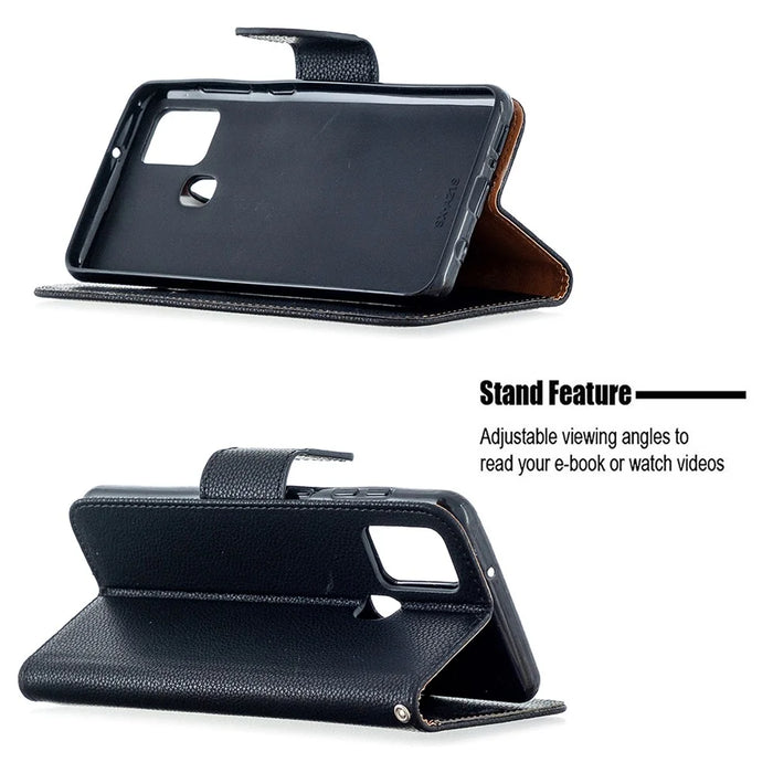 Litchi Skin Wallet Leather Stand Case for Samsung Galaxy A21s - Black - 5