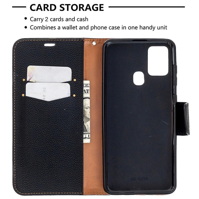 Litchi Skin Wallet Leather Stand Case for Samsung Galaxy A21s - Black - 7