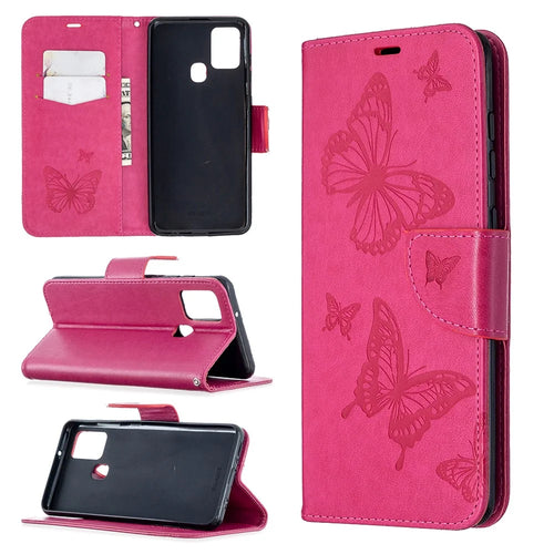 Imprint Butterfly Leather Wallet Case for Samsung Galaxy A21s - Rose - 1