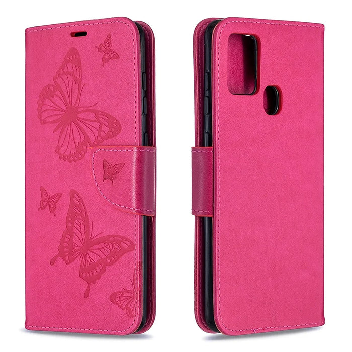 Imprint Butterfly Leather Wallet Case for Samsung Galaxy A21s - Rose - 4