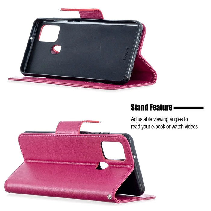 Imprint Butterfly Leather Wallet Case for Samsung Galaxy A21s - Rose - 5