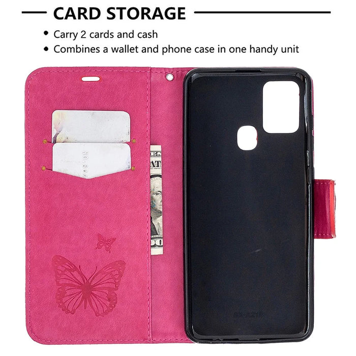 Imprint Butterfly Leather Wallet Case for Samsung Galaxy A21s - Rose - 6