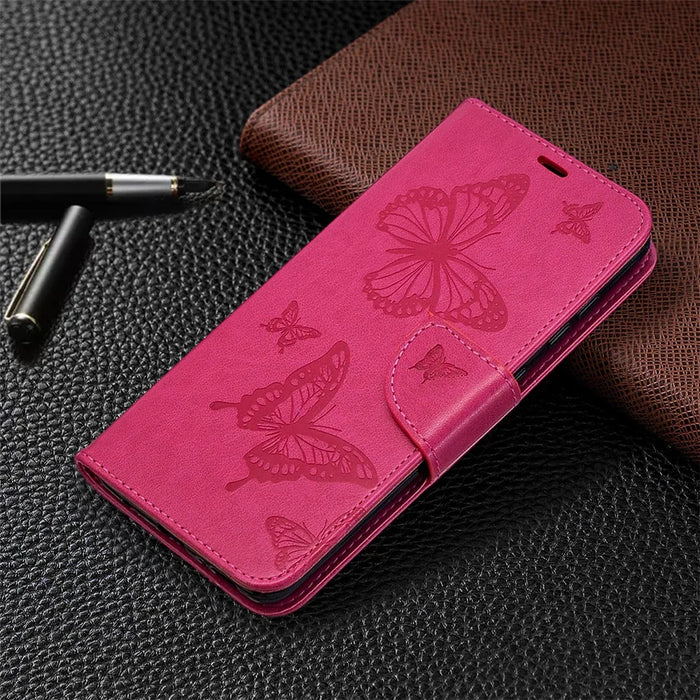 Imprint Butterfly Leather Wallet Case for Samsung Galaxy A21s - Rose - 7