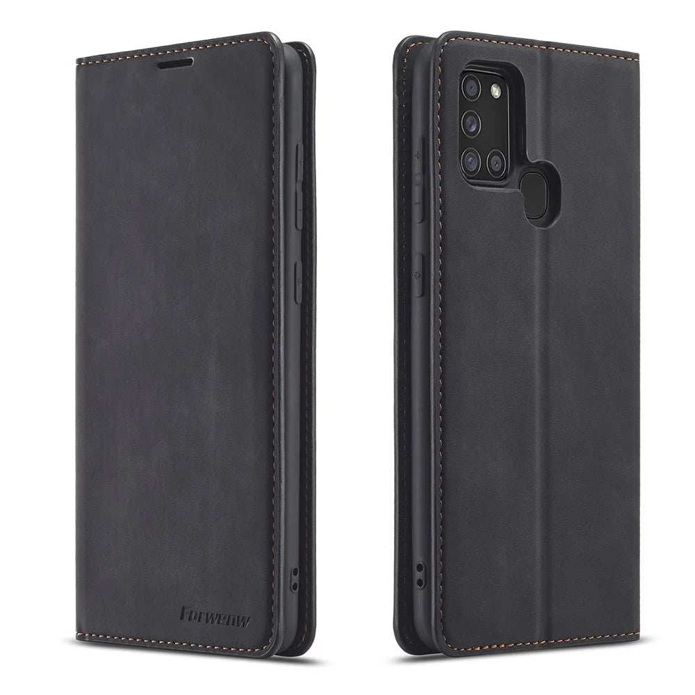 FORWENW Fantasy Series Silky Touch Leather Case for Samsung Galaxy A21s - Black - 1