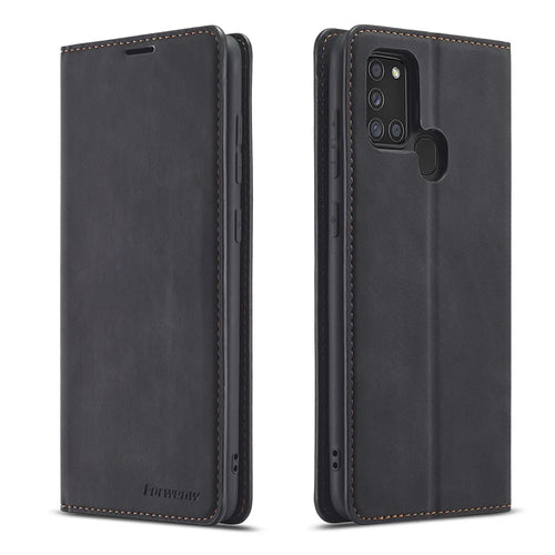 FORWENW Fantasy Series Silky Touch Leather Case for Samsung Galaxy A21s - Black - 1