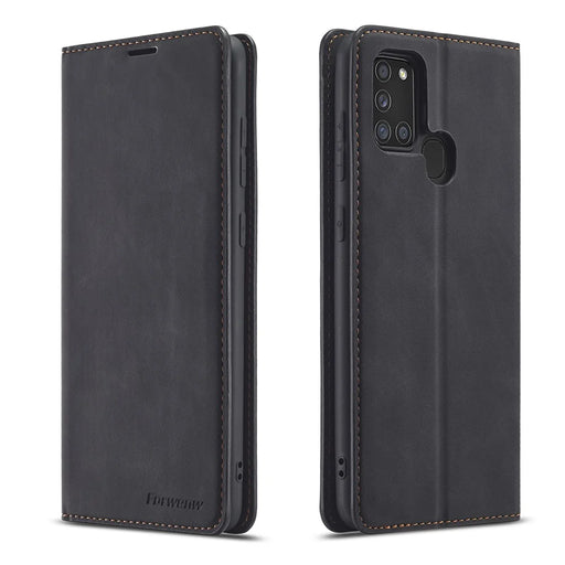 FORWENW Fantasy Series Silky Touch Leather Case for Samsung Galaxy A21s - Black - 1
