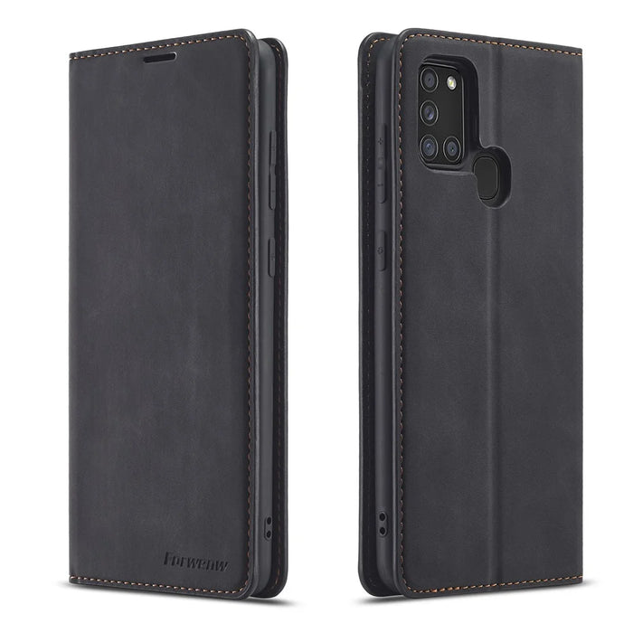 FORWENW Fantasy Series Silky Touch Leather Case for Samsung Galaxy A21s - Black - 1