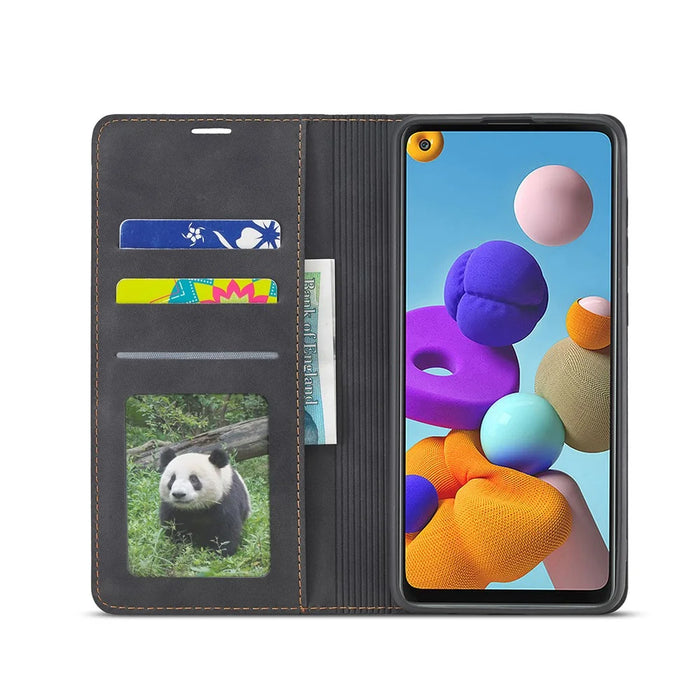FORWENW Fantasy Series Silky Touch Leather Case for Samsung Galaxy A21s - Black - 4
