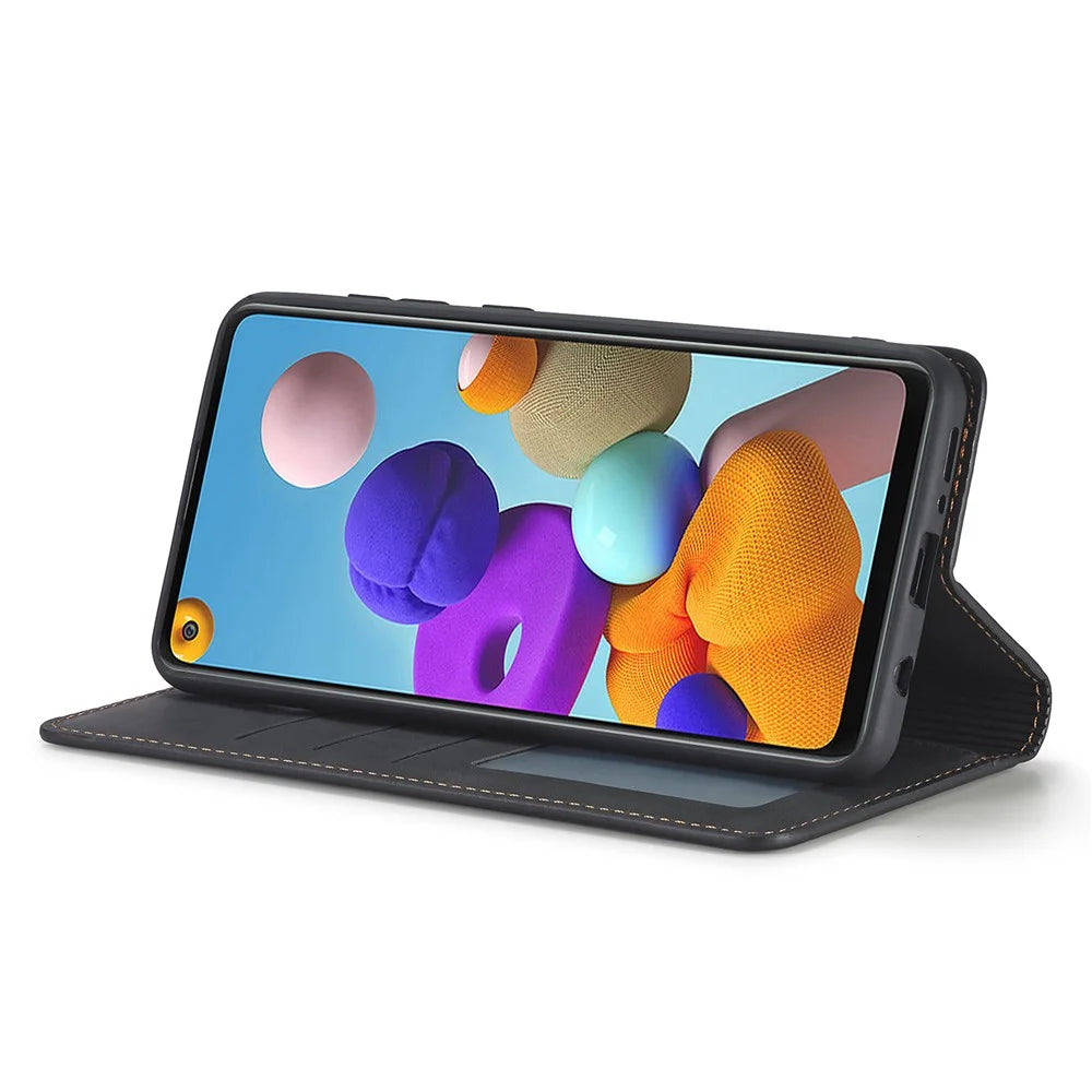FORWENW Fantasy Series Silky Touch Leather Case for Samsung Galaxy A21s - Black - 6