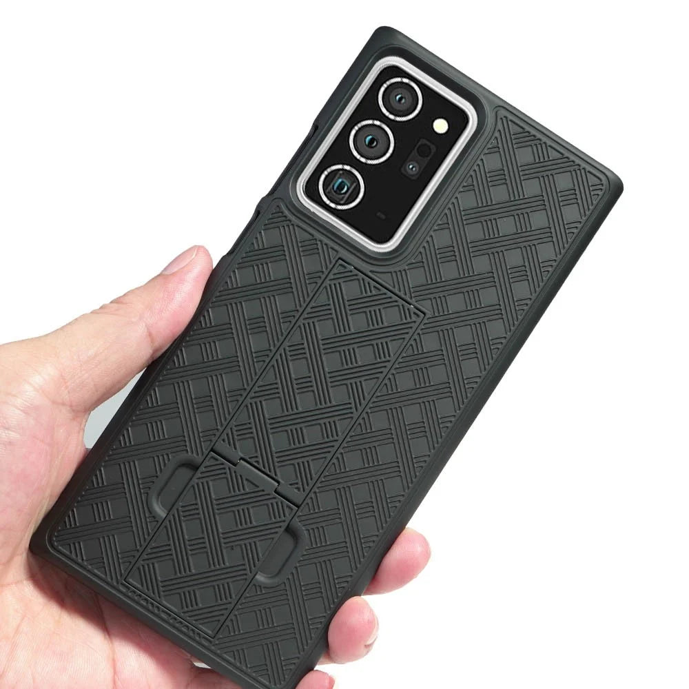 Woven Skin Swivel Belt Clip Holster PC + TPU Cover for Samsung Galaxy Note20 Ultra/Note20 Ultra 5G - 5