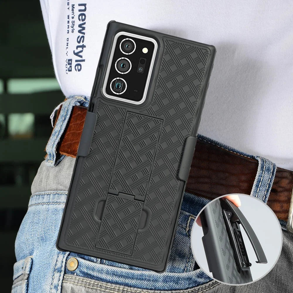 Woven Skin Swivel Belt Clip Holster PC + TPU Cover for Samsung Galaxy Note20 Ultra/Note20 Ultra 5G - 6
