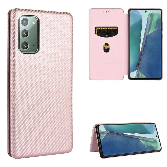 Carbon Fiber Auto-absorbed Leather Phone Shell for Samsung Galaxy Note20/Note20 5G - Rose Gold - 1