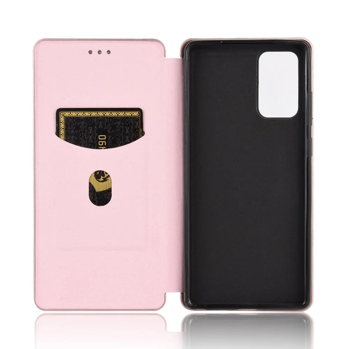 Carbon Fiber Auto-absorbed Leather Phone Shell for Samsung Galaxy Note20/Note20 5G - Rose Gold - 5