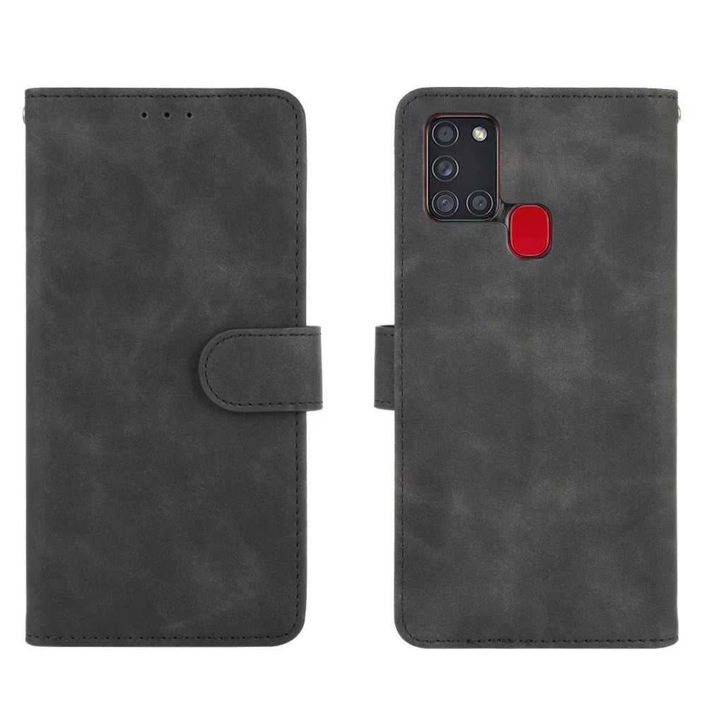 Skin-touch Wallet Stand Leather Flip Cover Case for Samsung Galaxy A21s - Black - 2