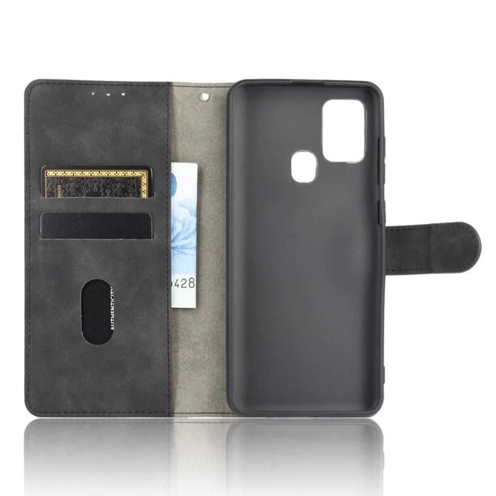 Skin-touch Wallet Stand Leather Flip Cover Case for Samsung Galaxy A21s - Black - 4