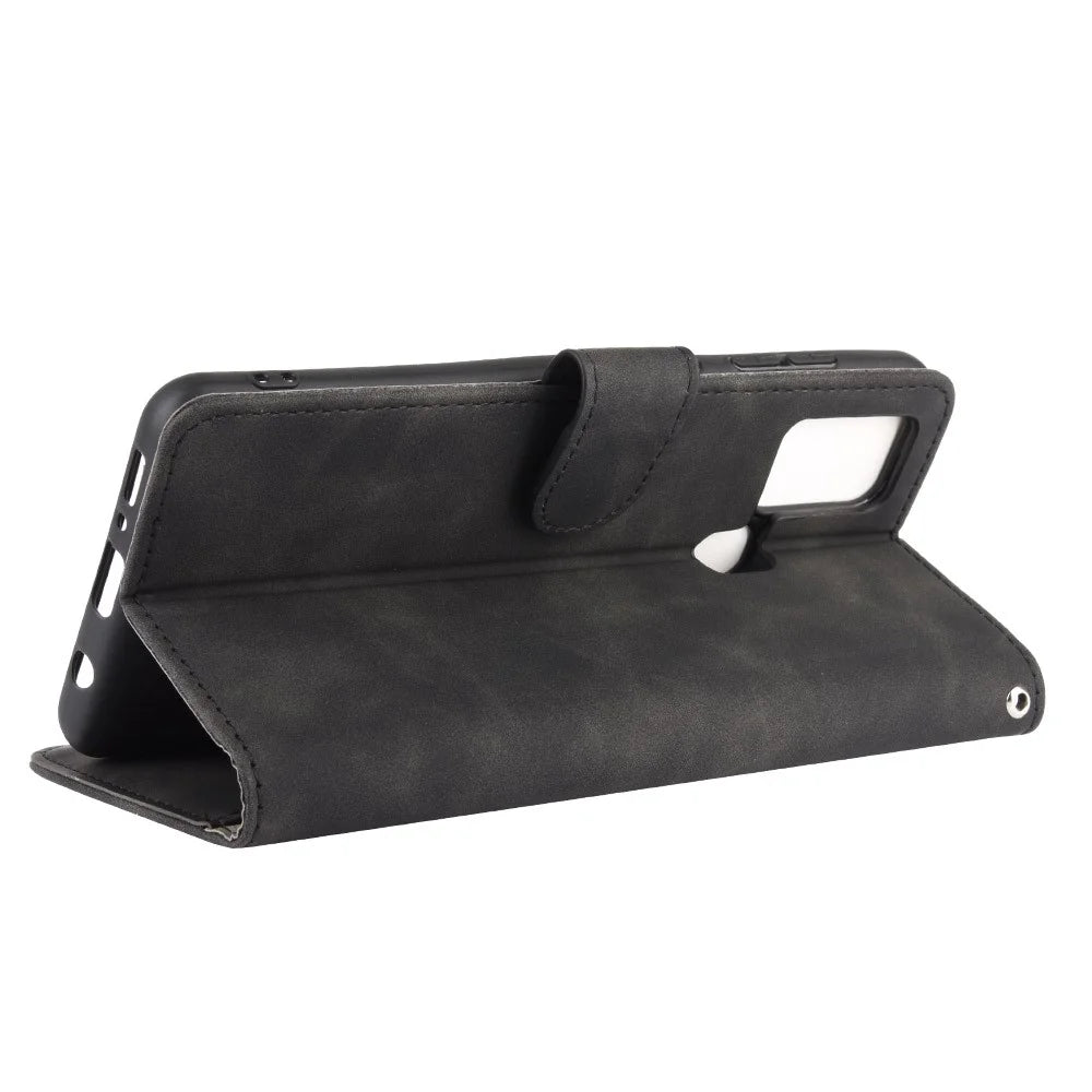 Skin-touch Wallet Stand Leather Flip Cover Case for Samsung Galaxy A21s - Black - 6