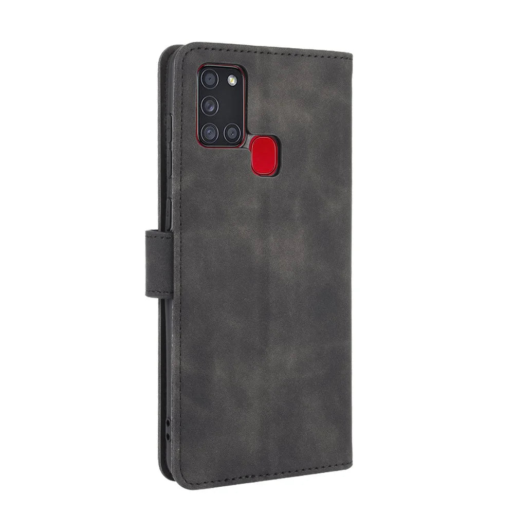 Skin-touch Wallet Stand Leather Flip Cover Case for Samsung Galaxy A21s - Black - 7