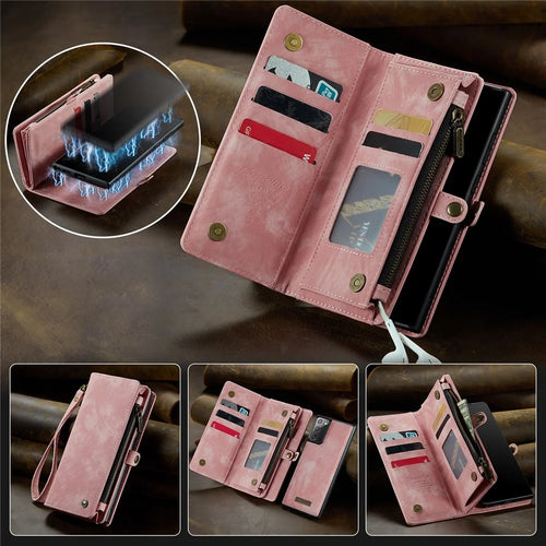 CASEME 008 Series for Samsung Galaxy Note20 / Note20 5G PU Leather Magnetic Detachable Case Zipper Wallet Stand Flip Phone Cover - Pink - 1