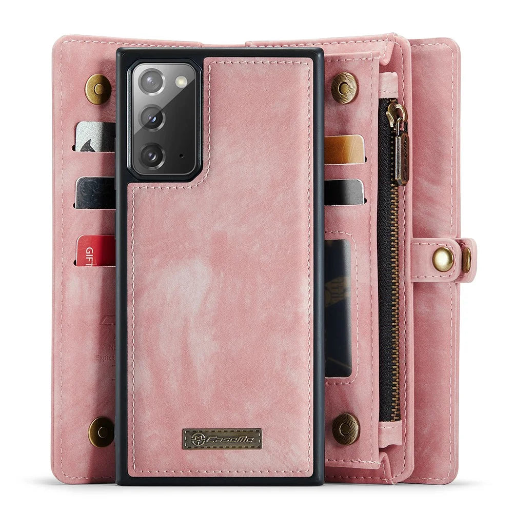CASEME 008 Series for Samsung Galaxy Note20 / Note20 5G PU Leather Magnetic Detachable Case Zipper Wallet Stand Flip Phone Cover - Pink - 3