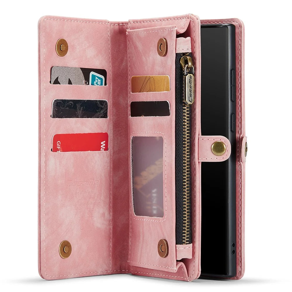 CASEME 008 Series for Samsung Galaxy Note20 / Note20 5G PU Leather Magnetic Detachable Case Zipper Wallet Stand Flip Phone Cover - Pink - 4