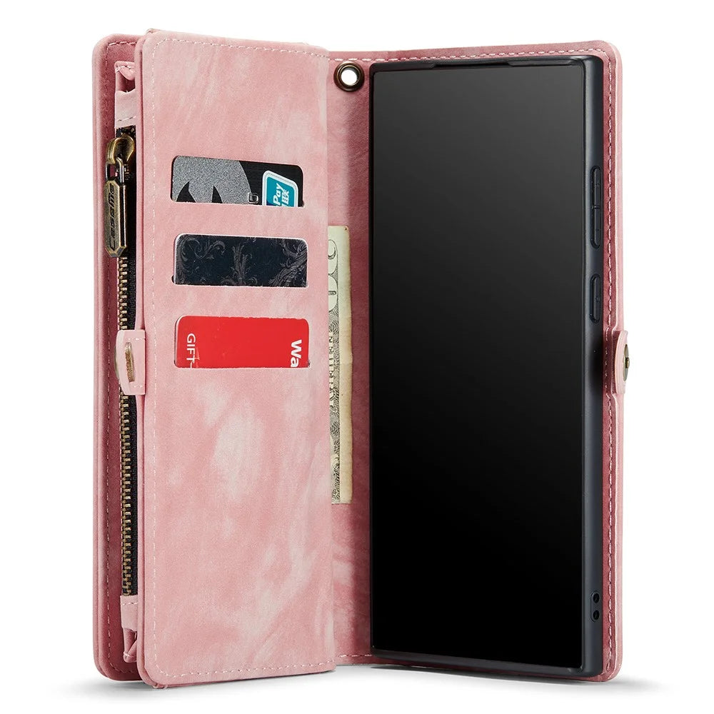 CASEME 008 Series for Samsung Galaxy Note20 / Note20 5G PU Leather Magnetic Detachable Case Zipper Wallet Stand Flip Phone Cover - Pink - 5