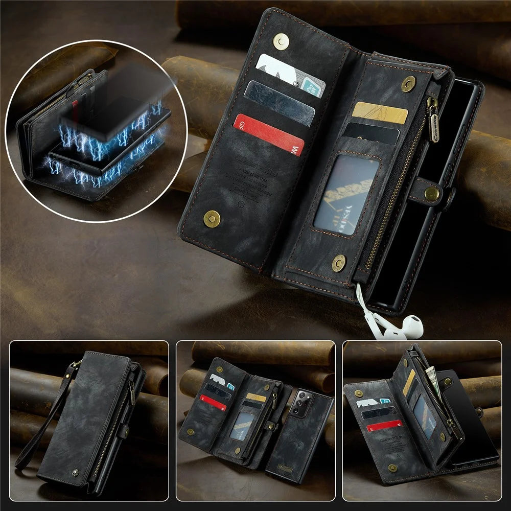 CASEME 008 Series Multi-functional 2-in-1 Zipper Wallet PU Leather Case for Samsung Galaxy Note20 Ultra / Note20 Ultra - Black - 1