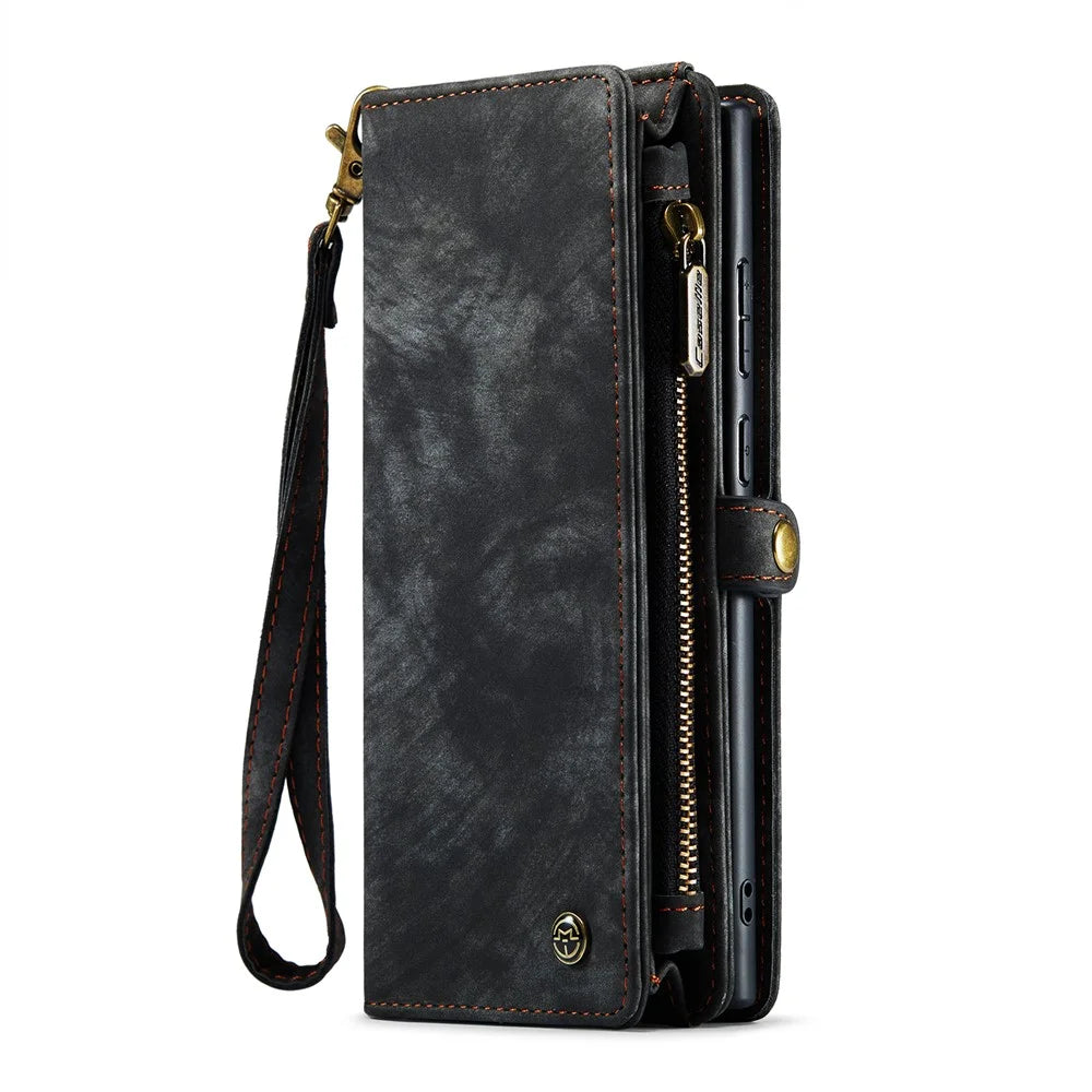 CASEME 008 Series Multi-functional 2-in-1 Zipper Wallet PU Leather Case for Samsung Galaxy Note20 Ultra / Note20 Ultra - Black - 2