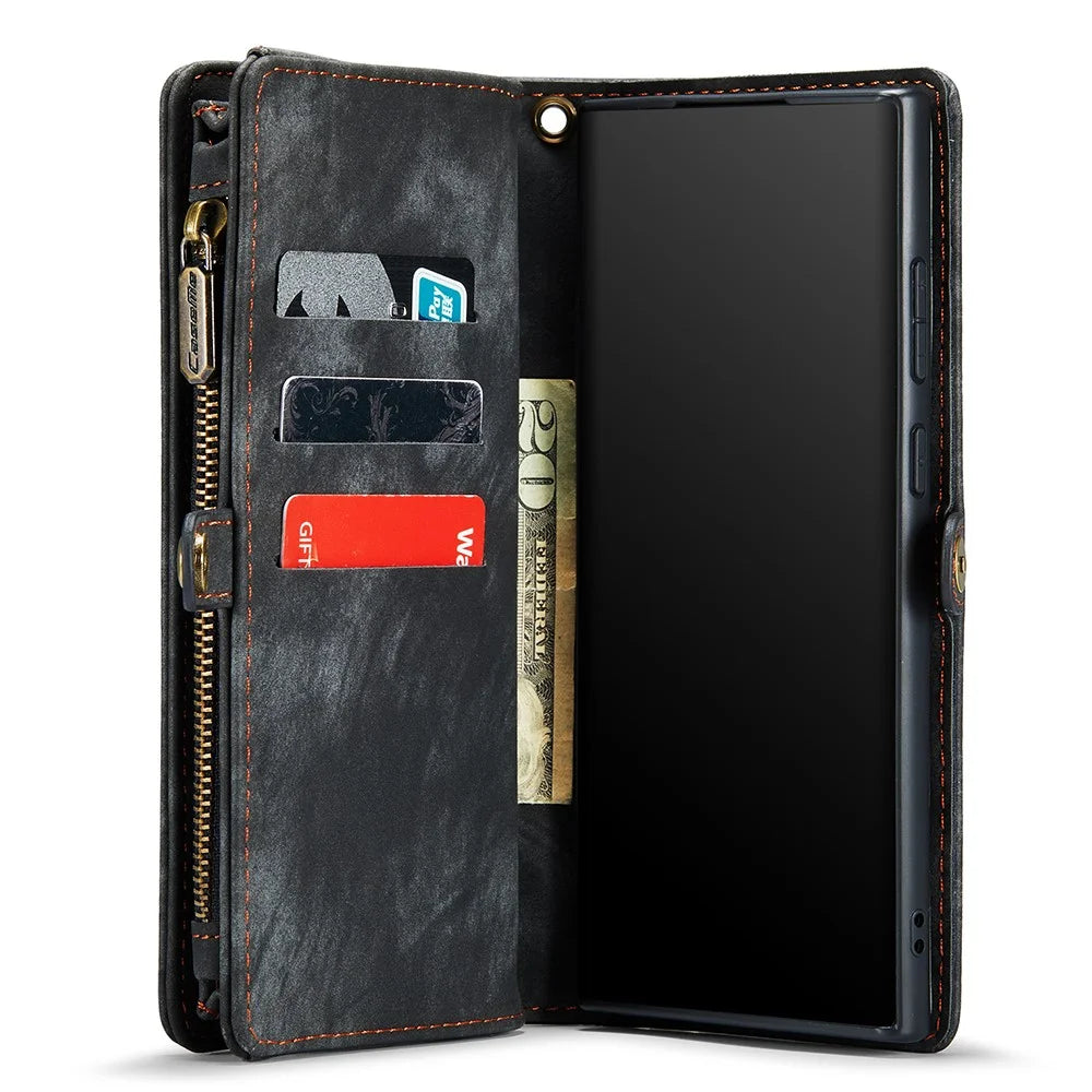 CASEME 008 Series Multi-functional 2-in-1 Zipper Wallet PU Leather Case for Samsung Galaxy Note20 Ultra / Note20 Ultra - Black - 5