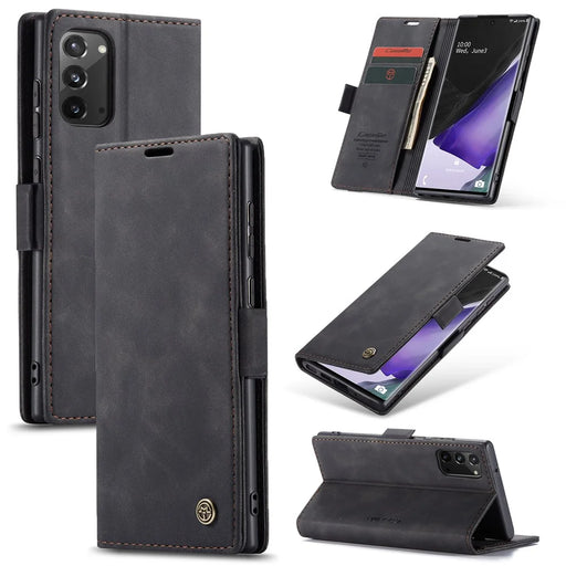 CASEME 013 Series Simplicity Auto-absorbed Leather Shell Wallet Case for Samsung Galaxy Note20/Note20 5G - Black - 1