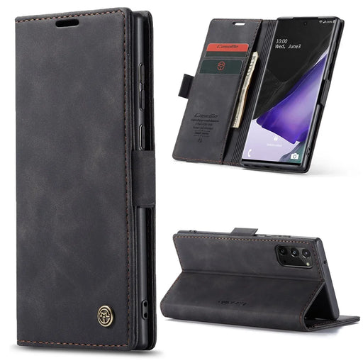 CASEME 013 Series Simplicity Auto-absorbed Leather Shell Wallet Case for Samsung Galaxy Note20/Note20 5G - Black - 2