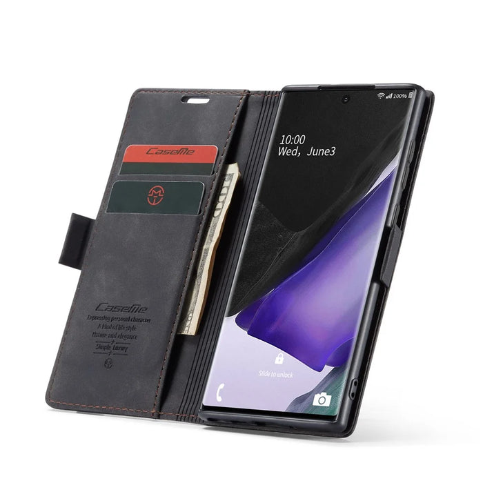 CASEME 013 Series Simplicity Auto-absorbed Leather Shell Wallet Case for Samsung Galaxy Note20/Note20 5G - Black - 5