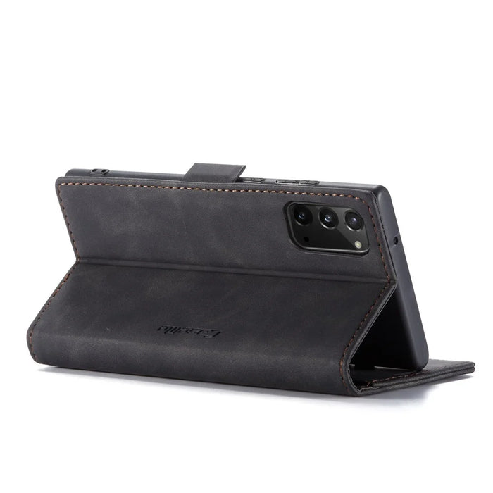 CASEME 013 Series Simplicity Auto-absorbed Leather Shell Wallet Case for Samsung Galaxy Note20/Note20 5G - Black - 6