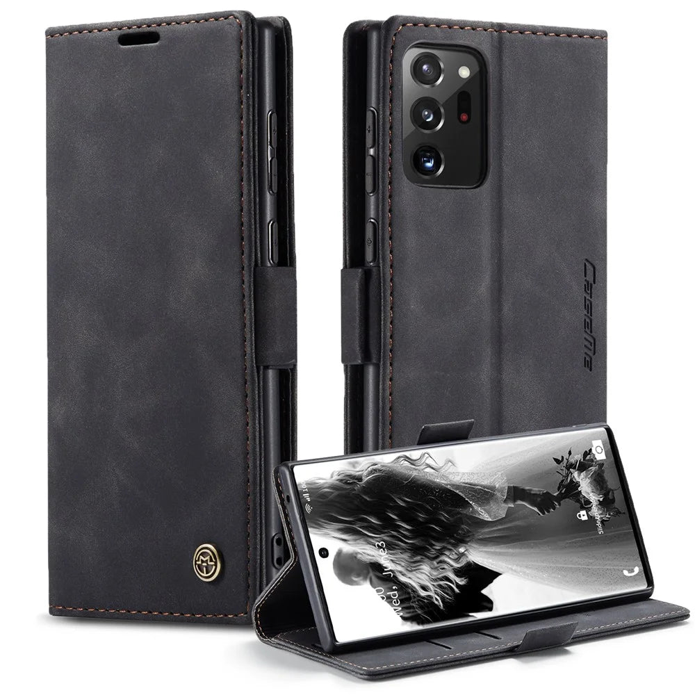 CASEME 013 Series Simplicity Auto-absorbed Leather Wallet Case for Samsung Galaxy Note20 Ultra/Note20 Ultra 5G - Black - 1