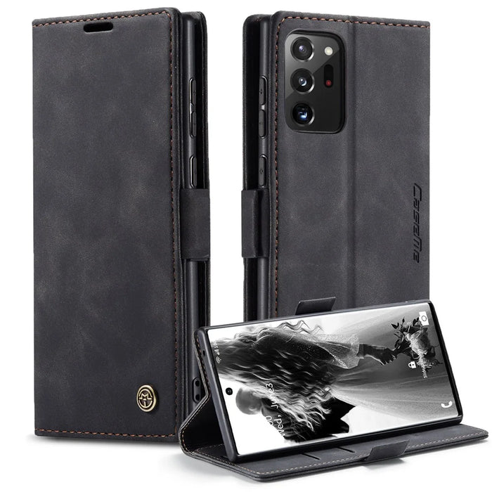 CASEME 013 Series Simplicity Auto-absorbed Leather Wallet Case for Samsung Galaxy Note20 Ultra/Note20 Ultra 5G - Black - 1