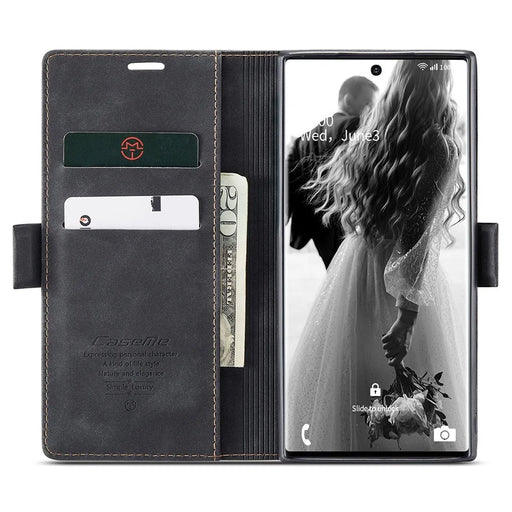 CASEME 013 Series Simplicity Auto-absorbed Leather Wallet Case for Samsung Galaxy Note20 Ultra/Note20 Ultra 5G - Black - 2