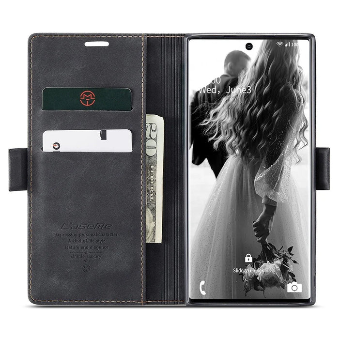 CASEME 013 Series Simplicity Auto-absorbed Leather Wallet Case for Samsung Galaxy Note20 Ultra/Note20 Ultra 5G - Black - 2