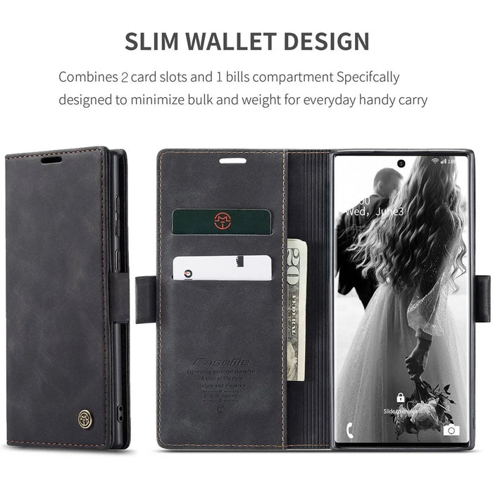 CASEME 013 Series Simplicity Auto-absorbed Leather Wallet Case for Samsung Galaxy Note20 Ultra/Note20 Ultra 5G - Black - 4